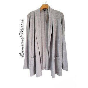 J.Crew Womens Open Front Cardigan Sweater Gray Heathered Pockets XL New